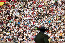 A picador made his way around the arena of Las Ventas silhouetted against seats caught in the evening sun